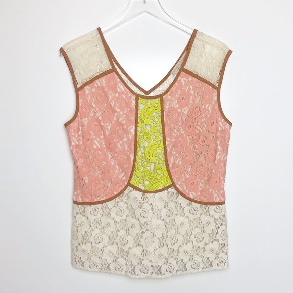 Anthropologie Tops - Anthropologie |Champagne & Strawberry Lace Top NWT